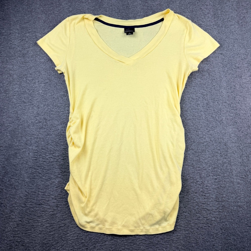 Oh Baby by Motherhood Maternity Yellow V-Neck Ruched Side T-Shirt Large 34279-72